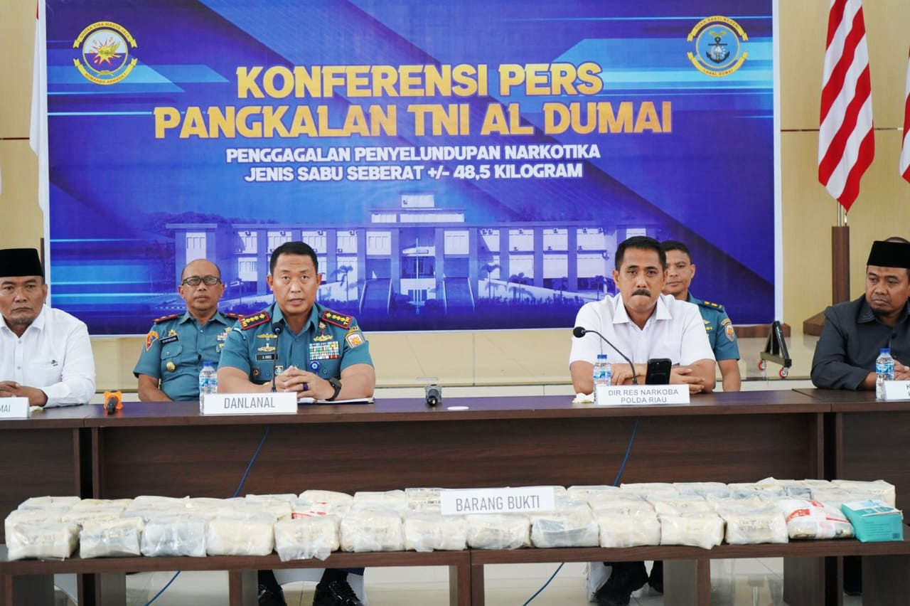Pangkalan TNI Angkatan Laut Dumai Berhasil Gagalkan Penyelundupan Narkoba Senilai 72,8 Miliar Rupiah Dengan Berat 48,54 Kilogram