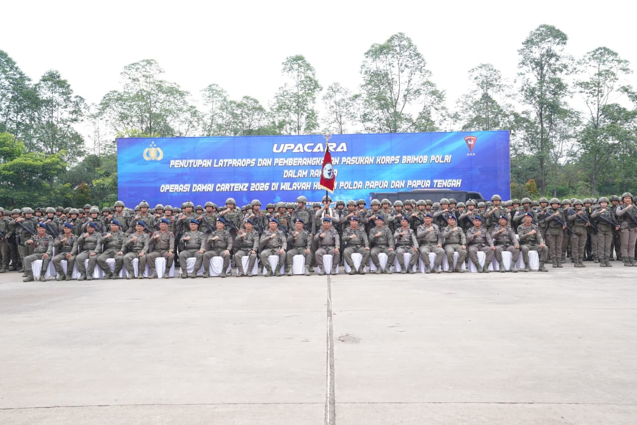 Upacara Pemberangkatan Operasi Damai Cartenz 2026, Dankorbrimob Polri Tegaskan Pendekatan Humanis di Tanah Papua