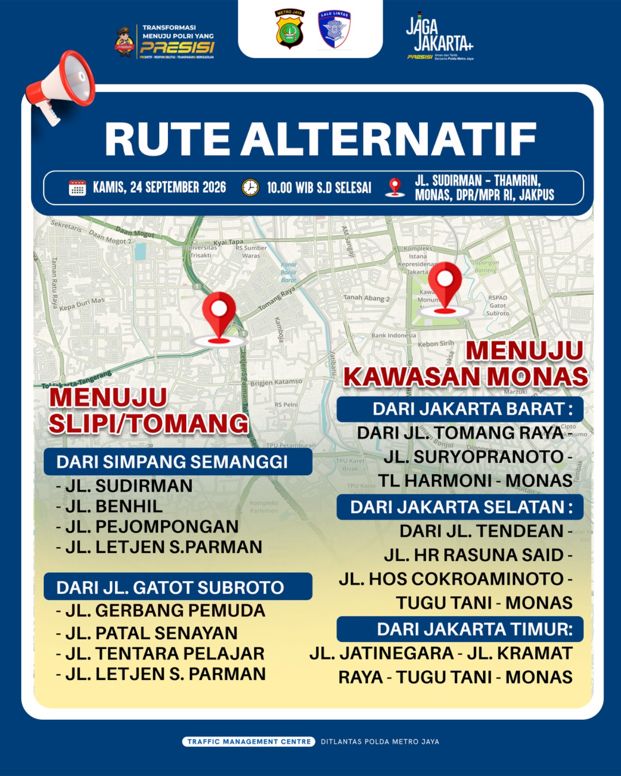 Polda Metro Jaya Siapkan Rekayasa Lalu Lintas Situasional, Warga Diimbau Rencanakan Perjalanan