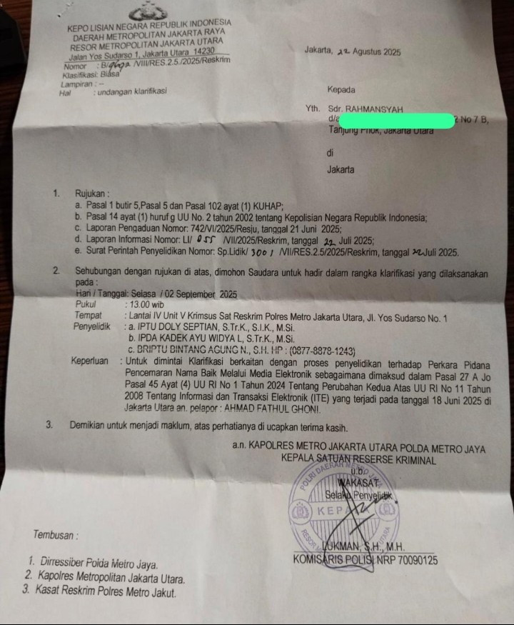 Polisi Periksa Saksi Kasus Dugaan Pencemaran Nama Baik Ahmad Fathul  Ghoni